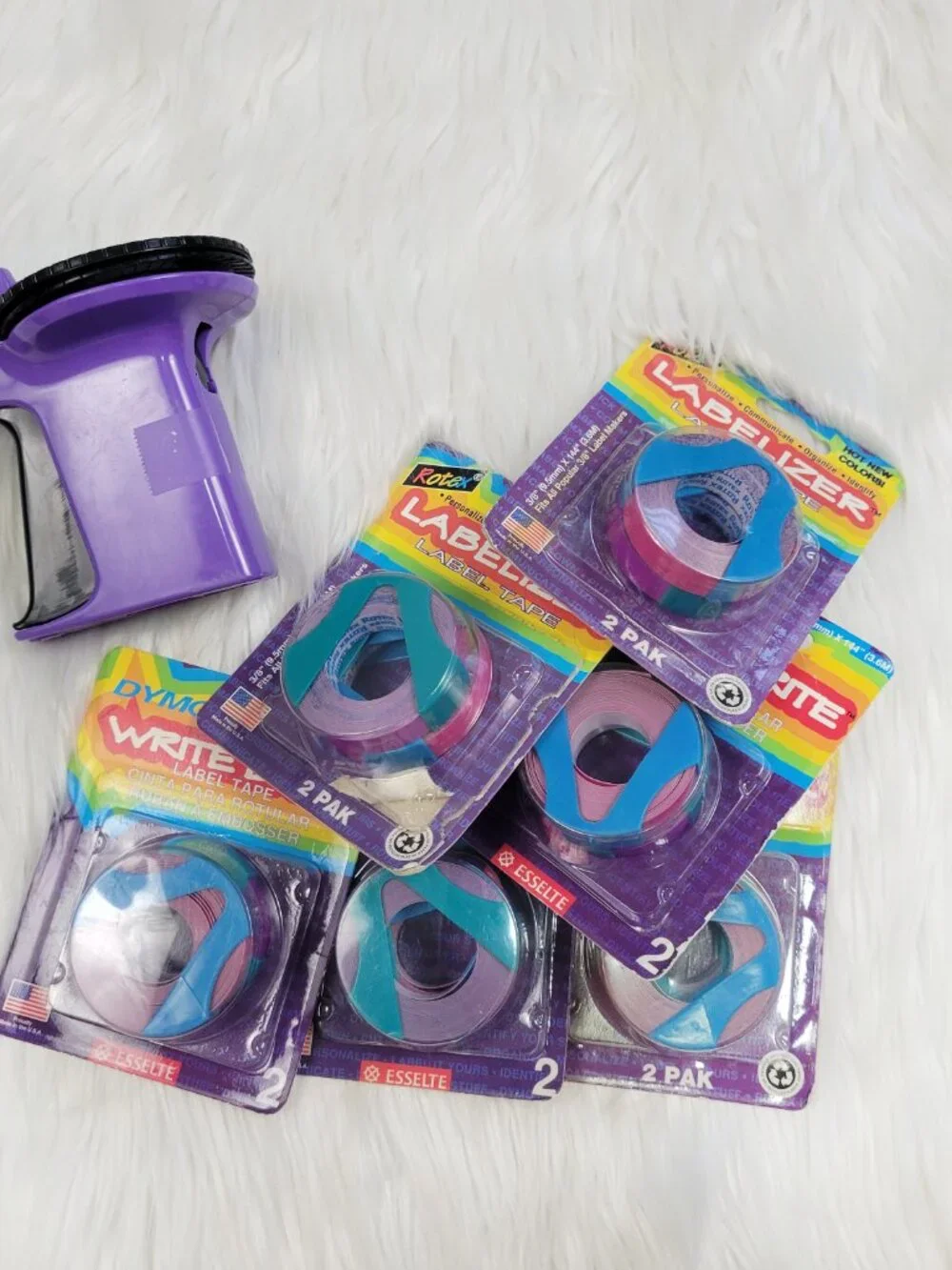 Vintage Rotex Label Maker & Dymo Write Brite & Labelizer Pink Purple Tape Sealed